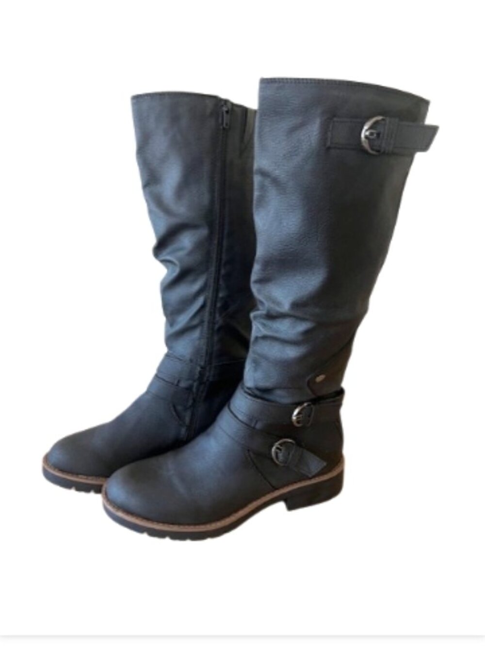 Sun + Stone Brinley Black Knee High Slouch Boots Women's 6.5M Buckle NWOB